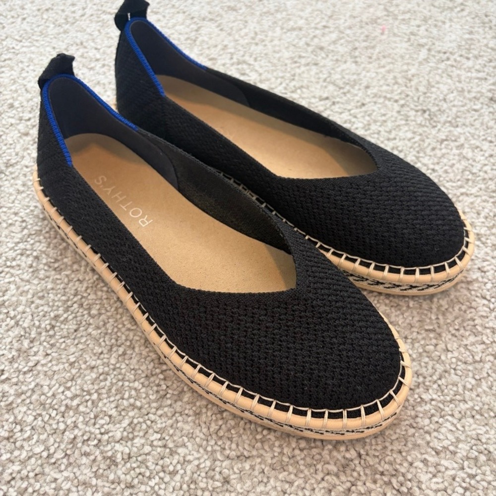 Rothys Espadrille Flats Womens 6 EU 36 Black Knit Slip On Office Comfortable